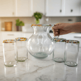 Mexican Hand-Blown Glass Pitcher | Confetti Rim