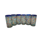 Blue Rim Confetti Pebbled Glass | Hand-Blown Mexican Tumbler