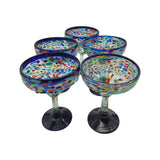 Mexican Hand-Blown Margarita Glass | Blue Confetti Rock Design