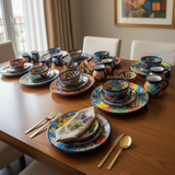 Talavera Dinnerware Set | 51-Piece Floral Tableware for 8