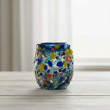 Hand-Blown Confetti Shot Glass | Blue Rim Mexican Glassware