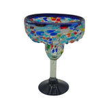 Mexican Hand-Blown Margarita Glass | Blue Confetti Rock Design