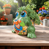 Colorful Talavera Frog Planter | Handmade Mexican Pottery Statue