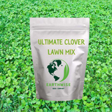 Package of Ultimate Clover Lawn Mix by Earthwise Seed Company on a grass background