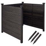 Dark wooden compost bin with four corner posts on a white background