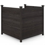 Dark wooden planter box with decorative nails on a white background