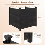 Black rectangular planter with dimensions and features on a beige background