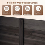 Wooden surface with icons and text highlighting solid fir wood construction features.