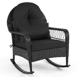 Outdoor Wicker Rocking Chair with Cushions and Anti-Tip Stoppers