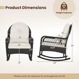 Product dimensions diagram showing a black wicker patio chair with white cushions, with front and side views annotated with measurements including 25" width, 20" seat depth, 14" height, 34" back height, 29" base width, and 5" cushion depth. Includes a weight capacity badge indicating 400 lbs.
