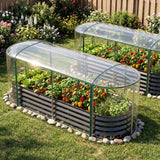 Costway 6 x 2 x 1 FT Color Steel Raised Garden Bed with Greenhouse Cover  Roll-up Window Black + Transparent