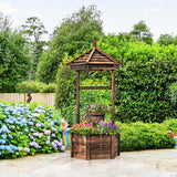 Wooden Wishing Well Hexagonal Bucket Flower Plants Planter Patio Garden Decor