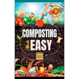 Book cover of 'Composting Made Easy' with gardening elements and text.